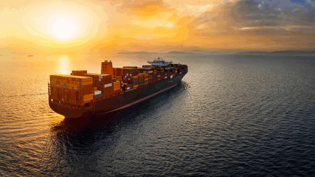 Tanker sails into sunset