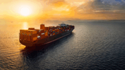 Tanker sails into sunset