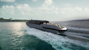 Side view rendering of 13m superyacht inspired limo tender by Cockwells