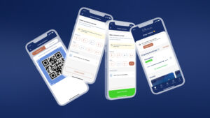 image of four mobile phone screens showing a new app