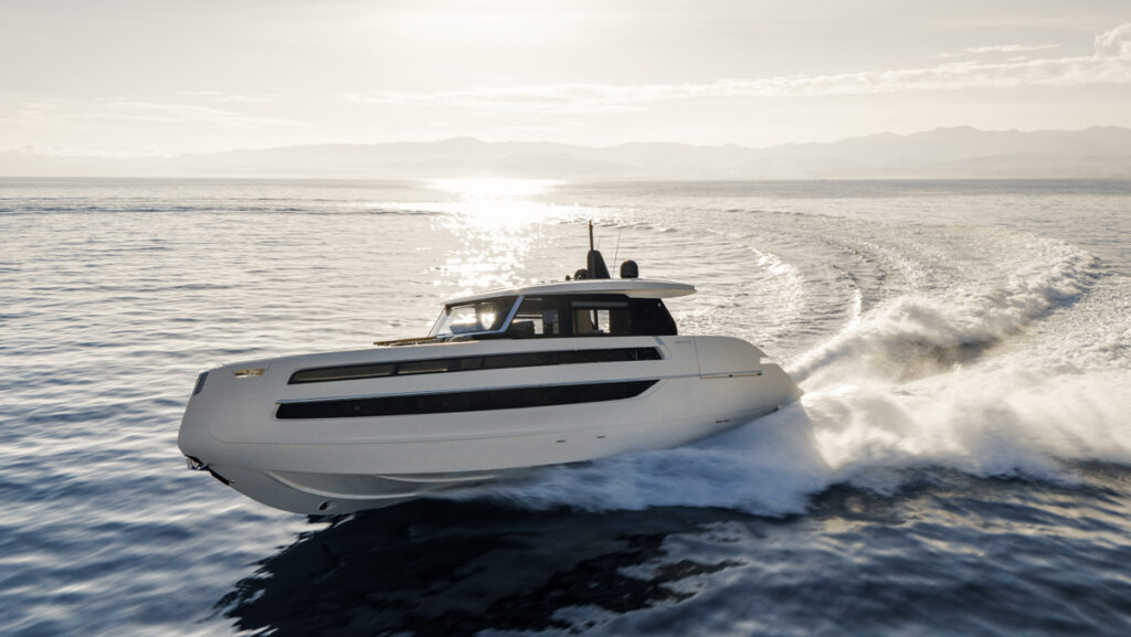 Luxury white 60ft yacht banking