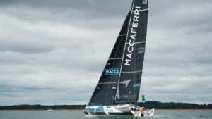 a racing sailing yacht side profile