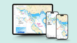 An image showing an iPad screen and two iPhone screens showing the new Savvy Navvy navigation app
