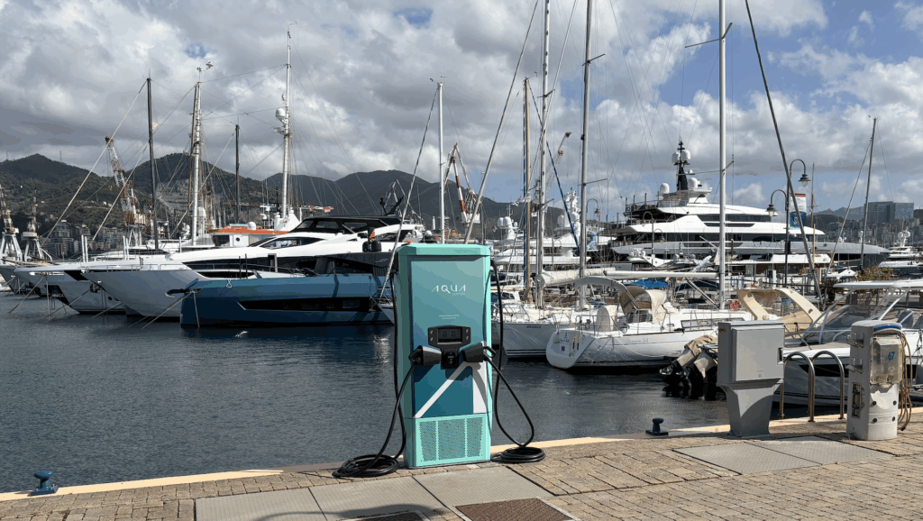 Image of electric marine charger in Genoa Marina