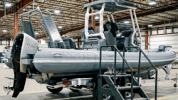 Side view image of highfield RIB with electric outboard
