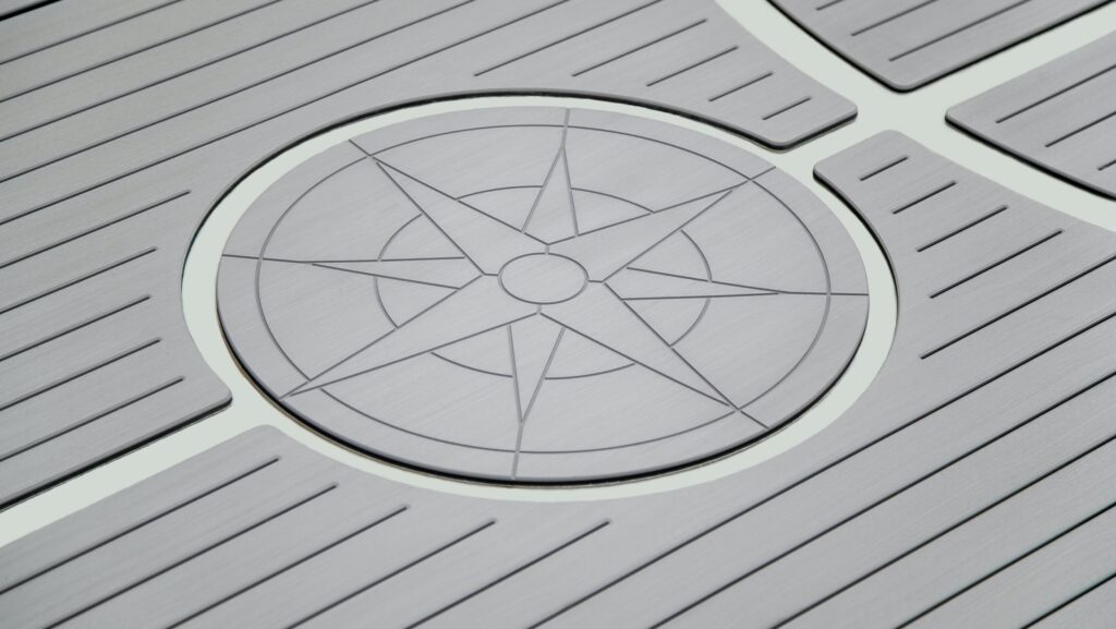 SeaSole Compass Rose peel and stick teak decking in grey by TDS