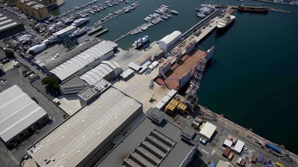 aerial view of shipyard