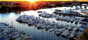 Sunset shot of marina in Washington, US
