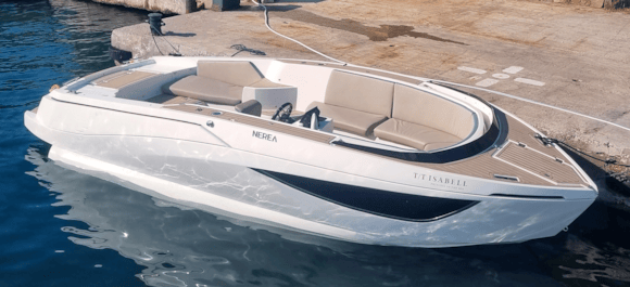 side view image of a small white tender to a superyacht