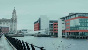 Liverpool docks and liverbird building