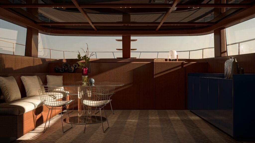 Rendering of Sanlorenzo's SHE dining room interior