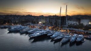 A row of glorious boats presented at sunset in a D-Marin marina