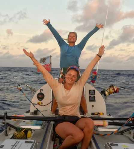 Jess Rowe and Miriam Payne onboard rowing boat
