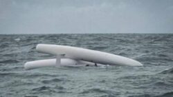 The upturned vessel was spotted off The Needles. Image courtesy of Solent Rescue