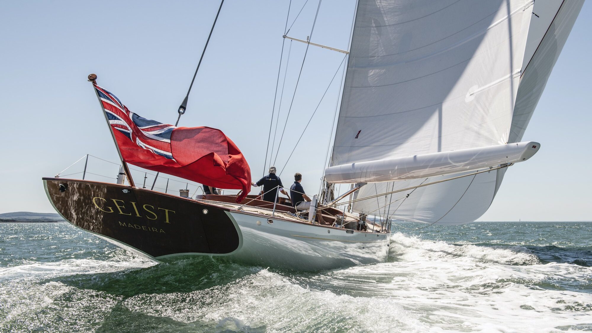 Spirit Yacht with sails up enjoying sea trials