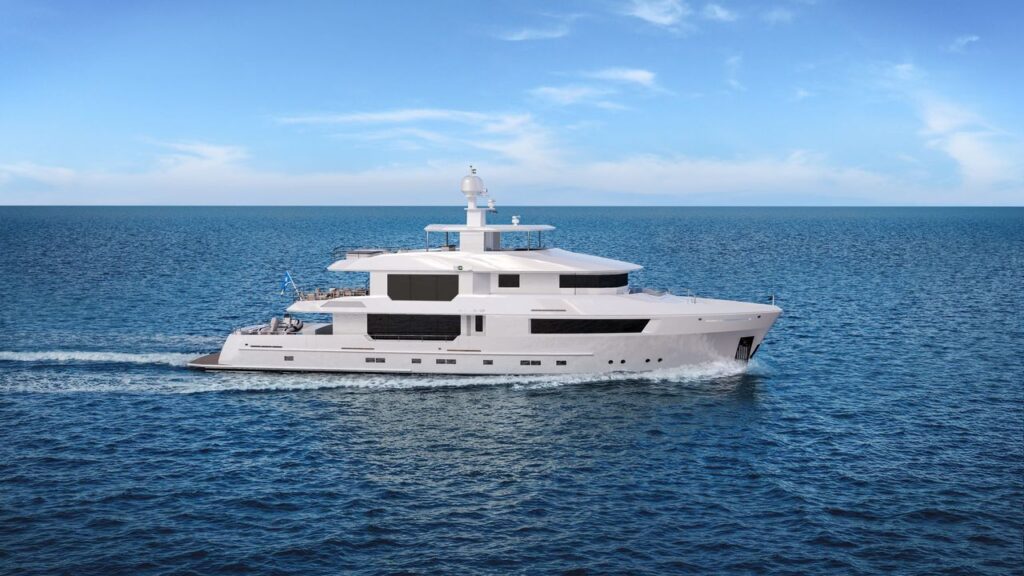 Side view image of white motor yacht from Cheoy Lee Discovery Series