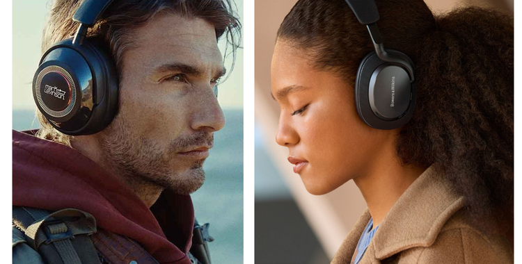 man and women modelling headphones
