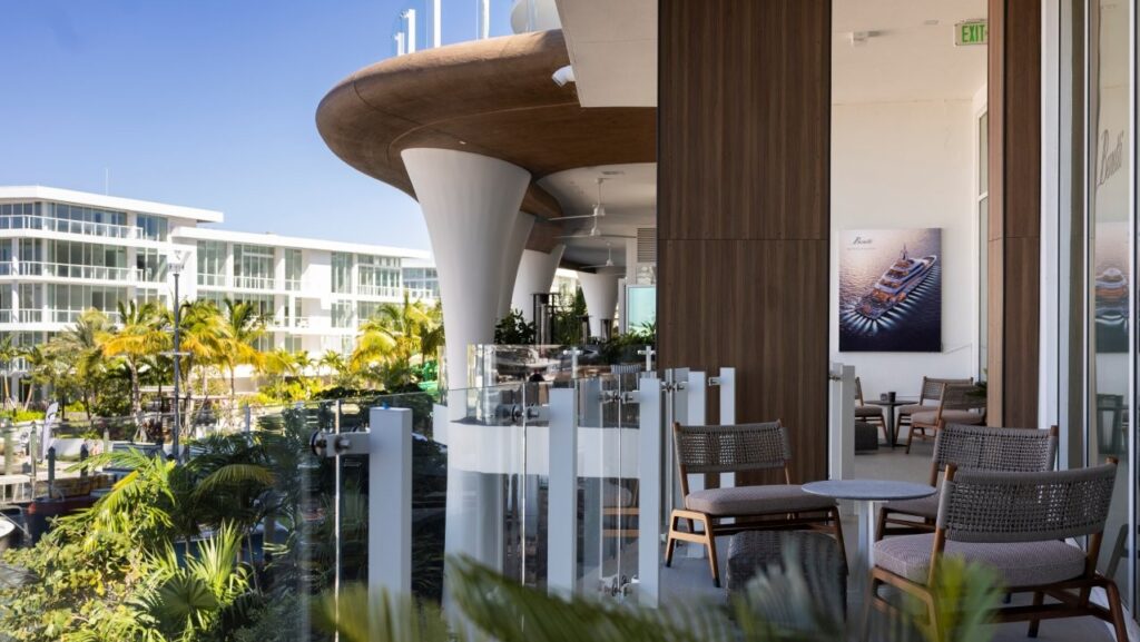 modern marina office building in sunshine