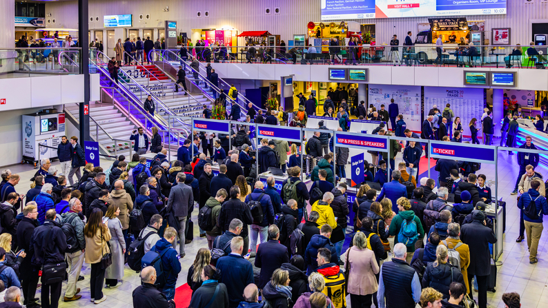 interior of Metstrade as people queue to get in