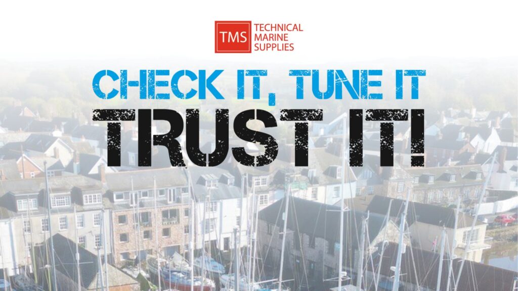 TMS Check it, Tune It, Trust It campaign logo on marina background