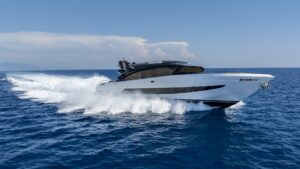 An image of a white motor yacht, the AB 110