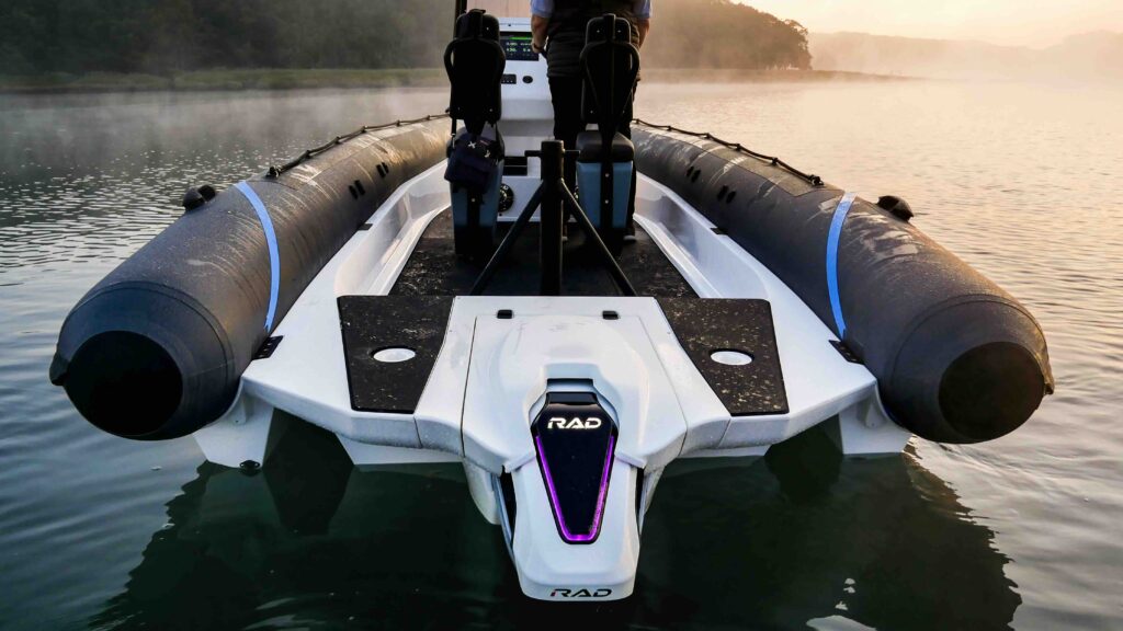 back of a RIB showing electric outboard