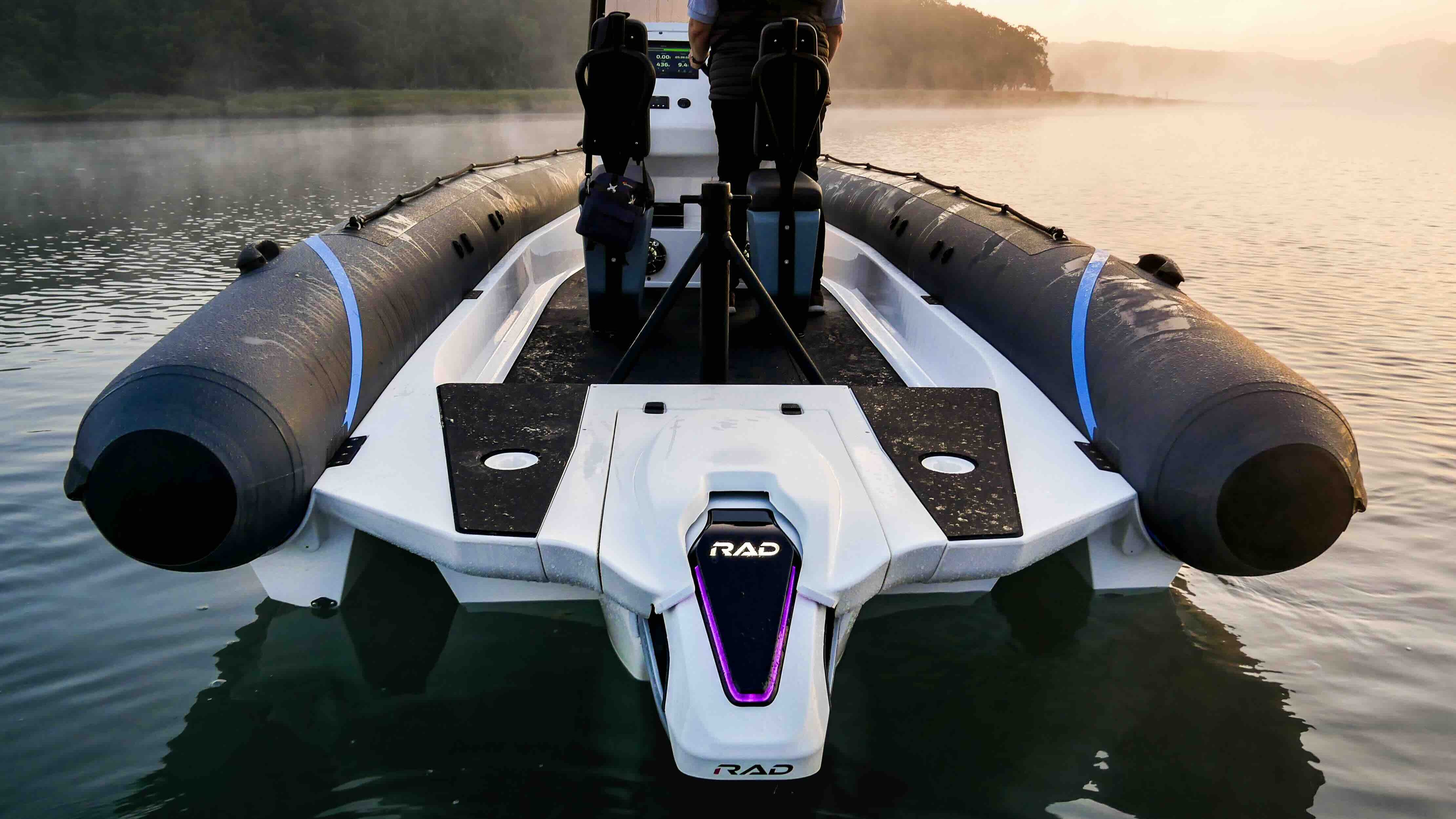 back of a RIB showing electric outboard