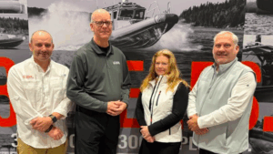 Safe Boats International team Pictured L-R Rob Goley, Tom Gumpert, Cindy McFarland and Christer Bradley