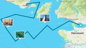 Graphic of SailTies app used to illustrate tracking of boat in Vancouver
