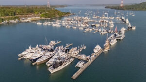 Bird's eye shot of Phuket Yacht Haven Marina, Thailand