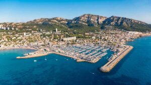 marseille marina and mountains