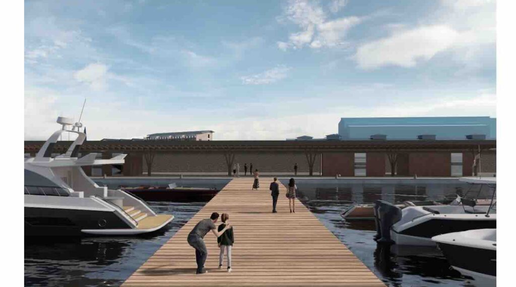 rendering of modern marina pontoon
