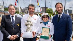 Jiang Lin and co-skipper Alexis Loison claiming Hobart Yacht Race victory
