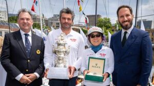 Jiang Lin and co-skipper Alexis Loison claiming Hobart Yacht Race victory