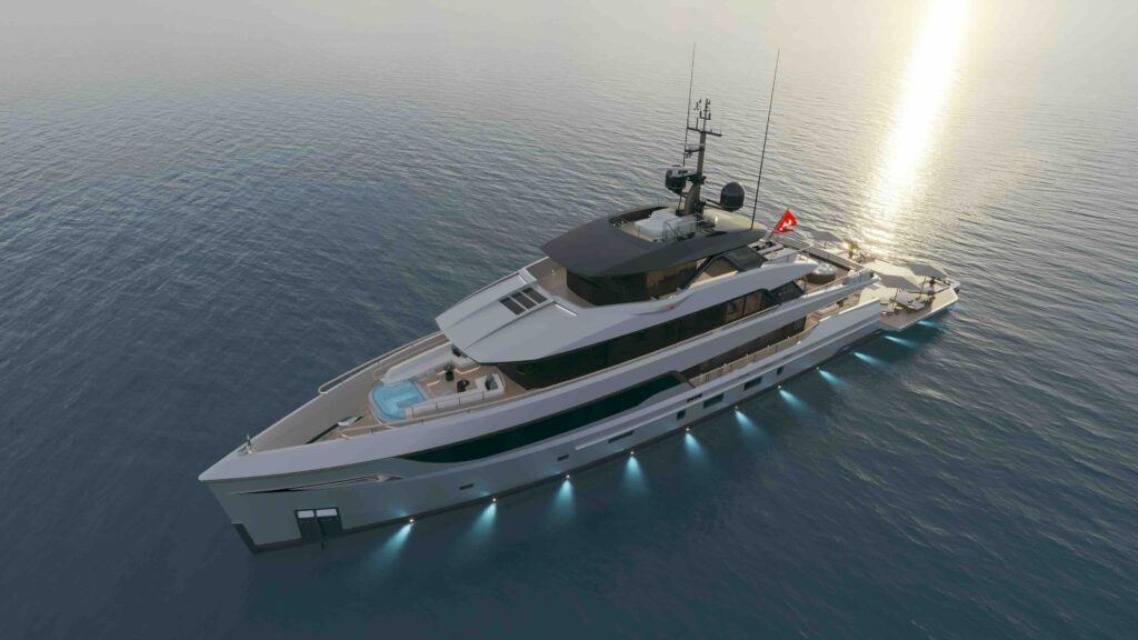 Aerial view rendering of Bering B165 explorer yacht