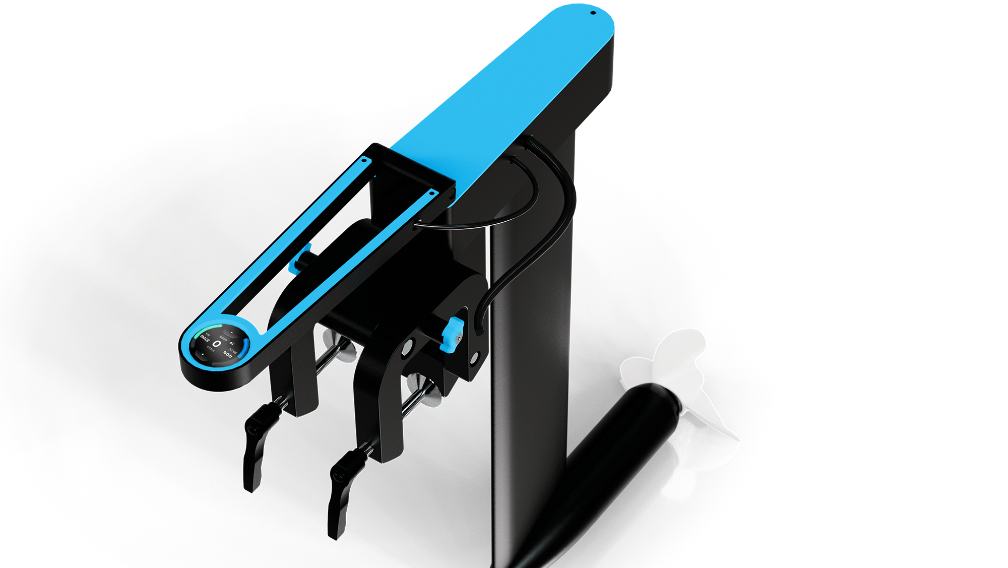 turqouise and black electric marine motor