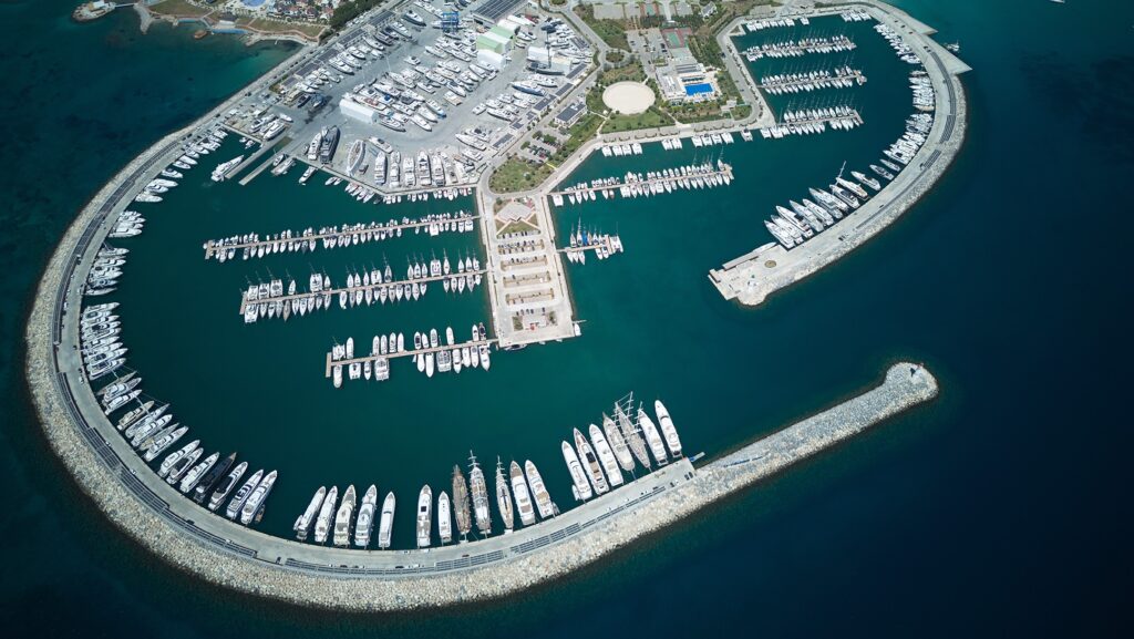 Aerial view of Didim marina in Turkey