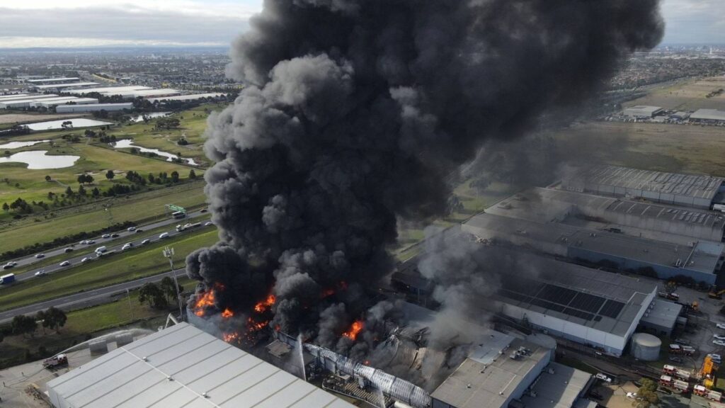 Aerial image of factory fire