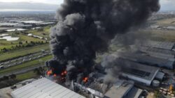 Aerial image of factory fire