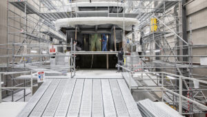 stern of Sirena Yachts 118 being built in Turkey