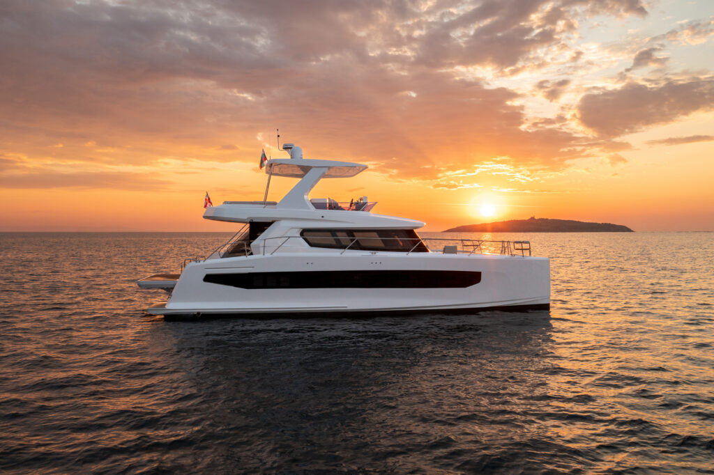 luxury Omaya 50 catamran at sunset