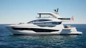 Pearl 73 exterior rendering of lxuury 75ft motor yacht