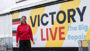 Woman in red sailing jacket