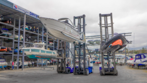 boats being moved to drystack at one of Yacht Havens nine marinas