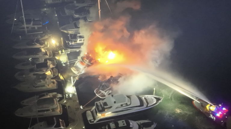 Three luxury yachts sink after Sydney marina fire