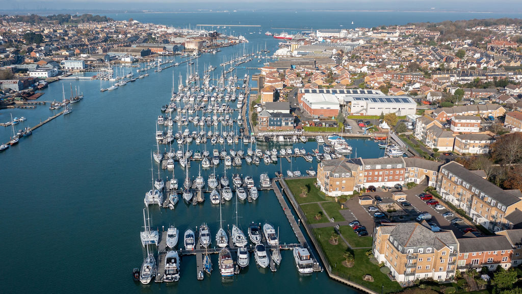 aerial view of East Cowes Marina which is now in Premier Marinas network