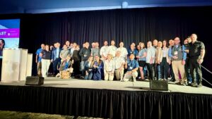 Group of people on stage at industry marine awards