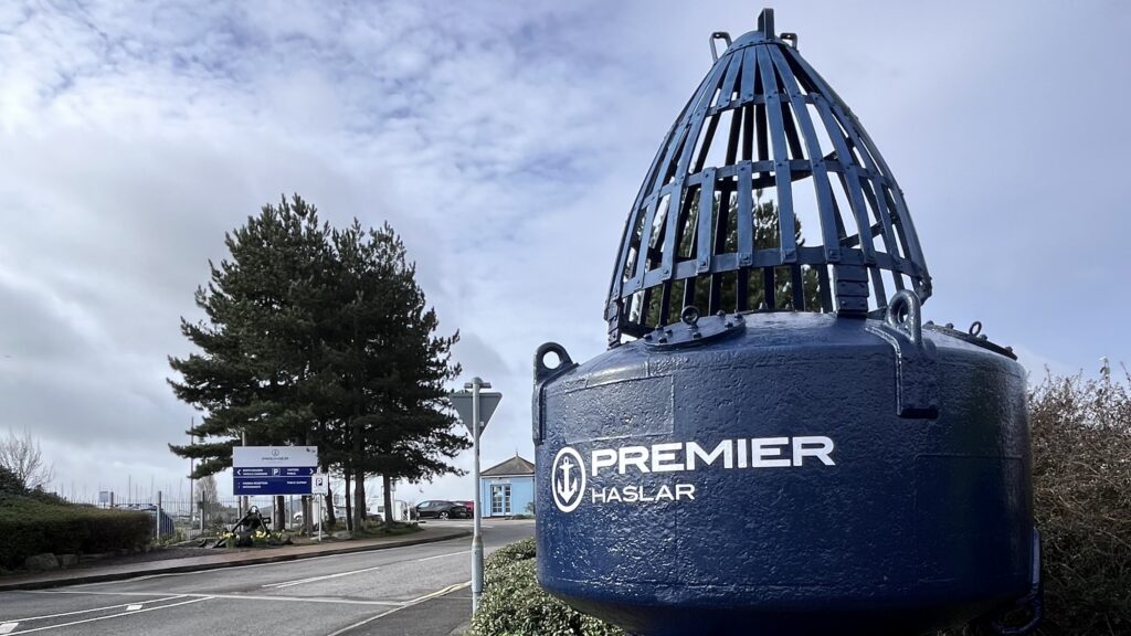 Signage outside Haslar Marina which says Premier (denoting the new owner)