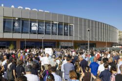 crowds in front of conference centre