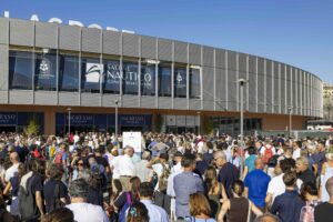 crowds in front of conference centre
